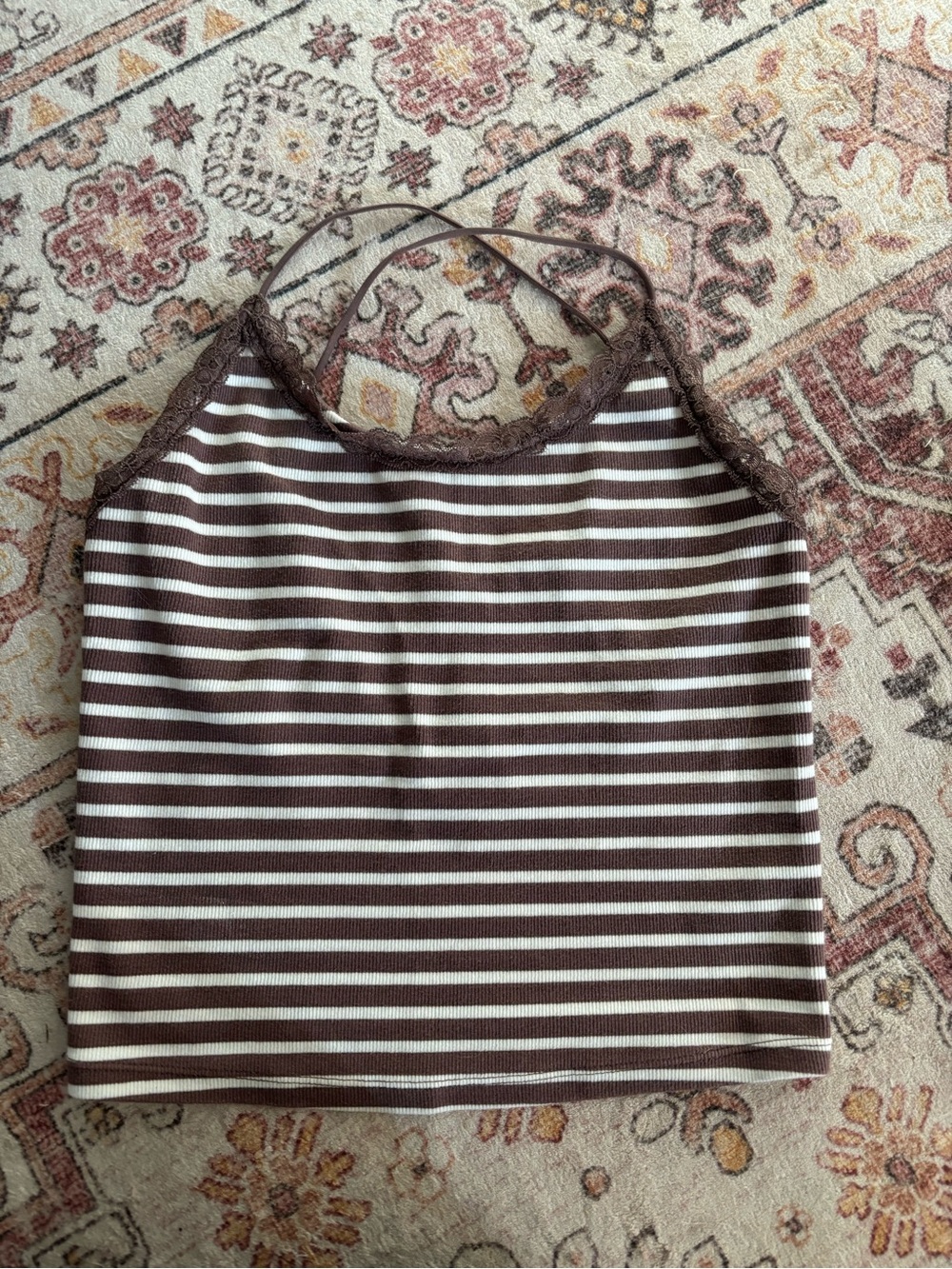 American Eagle Outfitters Brown & Cream Striped Halter Tank